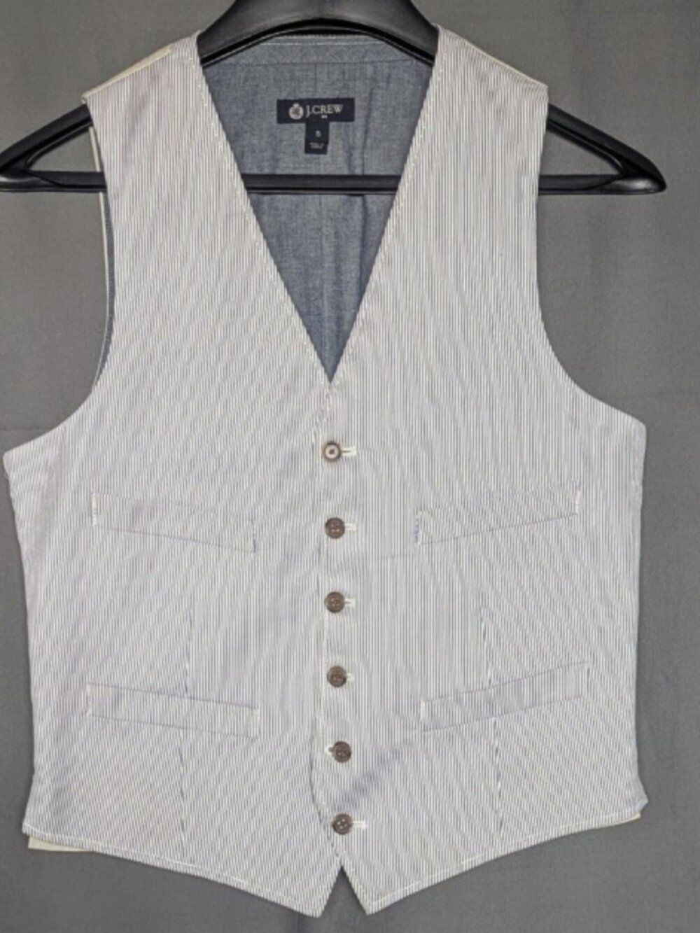 J. Crew Striped Seersucker Blue/White Vest Size Small